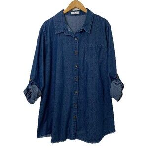 Agnes Orinda Chambray Denim Shirt Size 4X Long Sleeve Button Up Blue Roll Tab